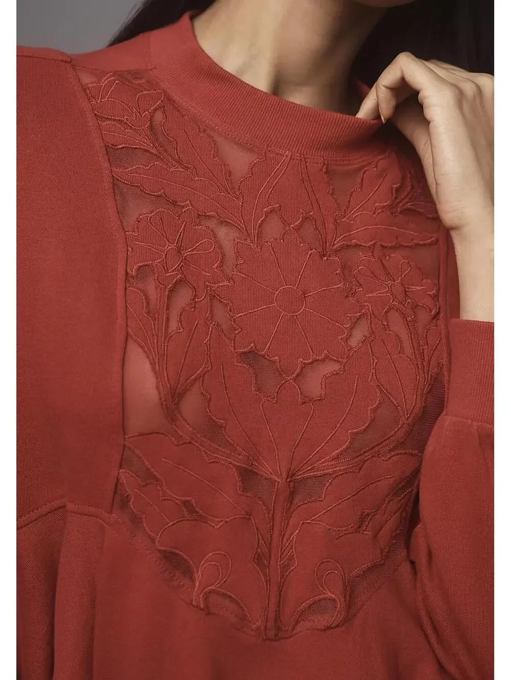 NWOT Lace Cutwork Swing Top Anthropologie Wine Small
